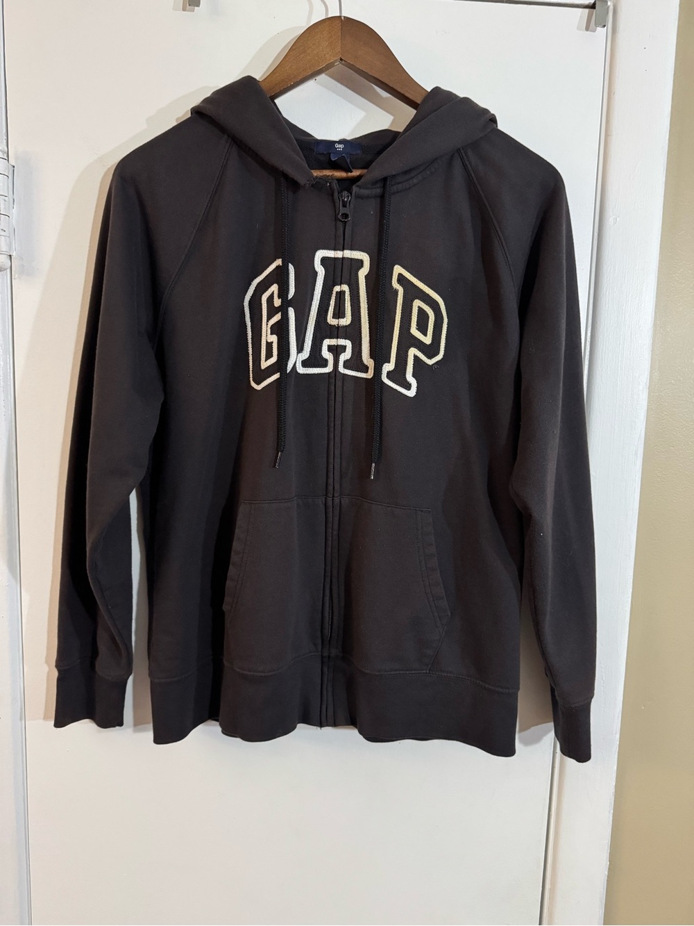 GAP Black Zip-Up Hoodie with Cream Logo